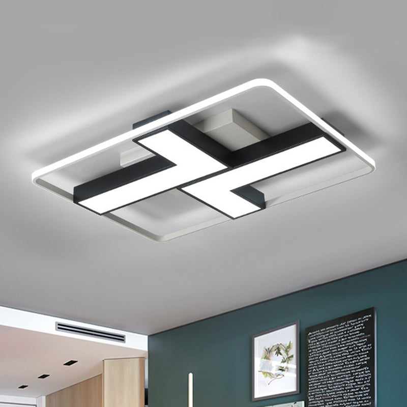 Lampada da soffitto a LED nera a forma di L, moderna illuminazione da incasso in metallo per sala studio in bianco caldo, 19"/24,5"/31,5" W