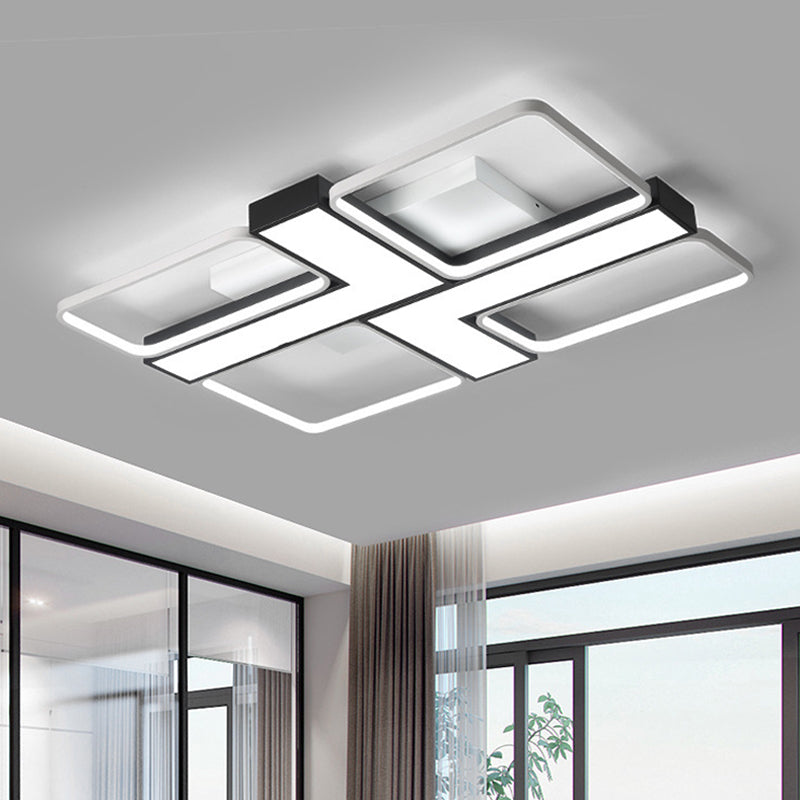 Lampada da soffitto a LED nera a forma di L, moderna illuminazione da incasso in metallo per sala studio in bianco caldo, 19"/24,5"/31,5" W