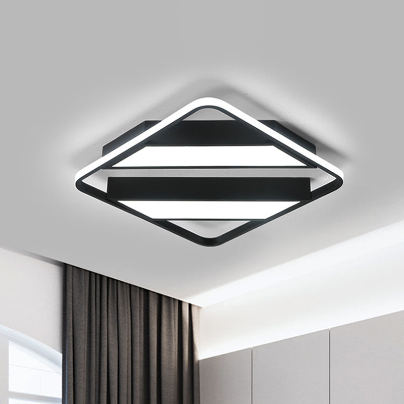 Symmetrischer trapezförmiger Lampenschirm, bündige Leuchte, moderne Metall-integrierte LED-Deckeneinbauleuchte in Schwarz/Weiß für Schlafzimmer in Warmweiß