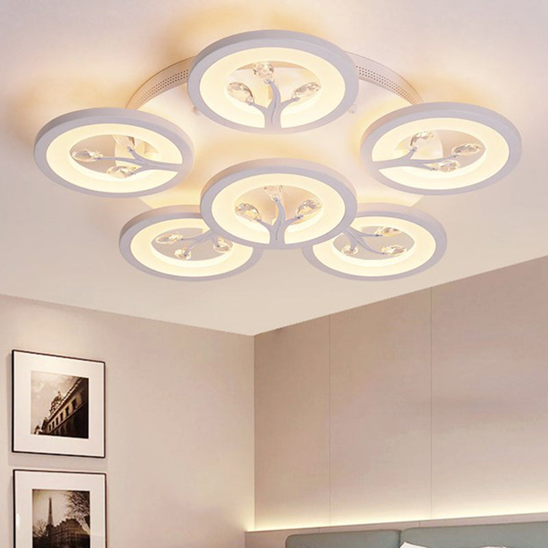 Luce del soffitto a sfioramento dell'albero acrilico LED moderno LED 3/6/9 luci di illuminazione a soffitto con accenti di cristallo in luce calda/bianca/naturale