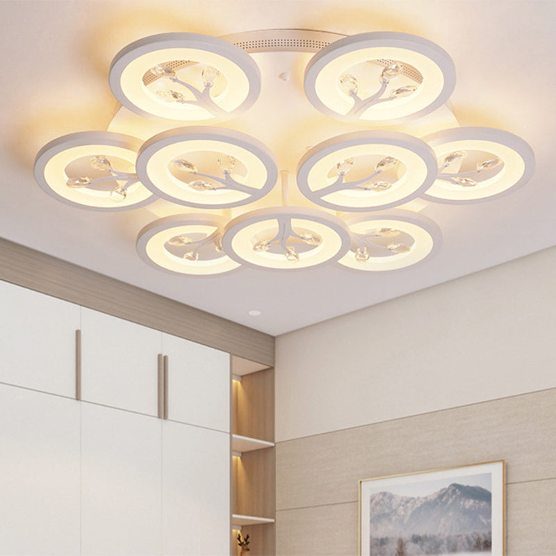 Luce del soffitto a sfioramento dell'albero acrilico LED moderno LED 3/6/9 luci di illuminazione a soffitto con accenti di cristallo in luce calda/bianca/naturale