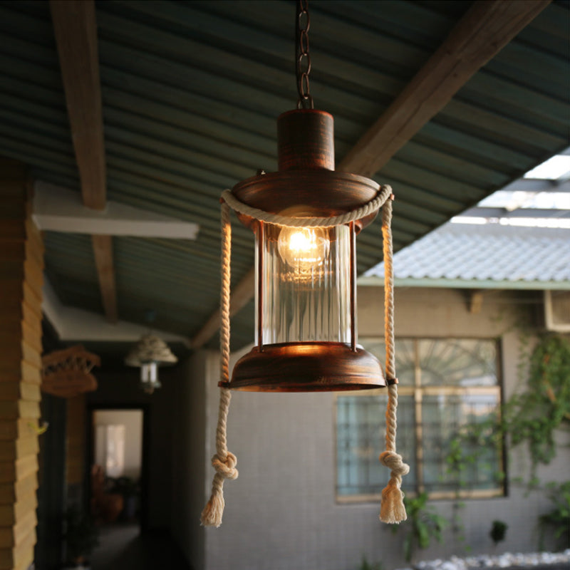 Kerosene Pendant Lighting Coastal Single Light Clear Glass Hanging Ceiling Light in Antique Brass/Weathered Copper, 6"/8.5" Wide