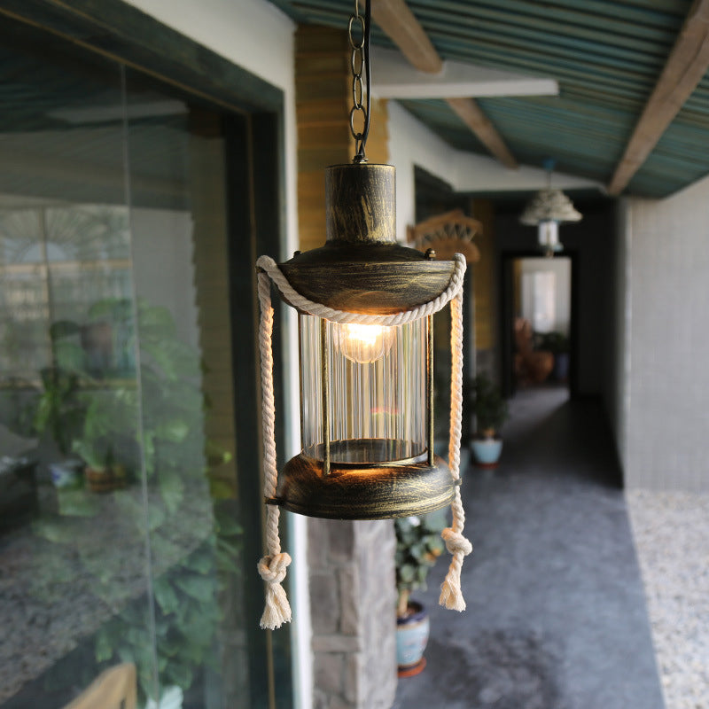 Kerosene Pendant Lighting Coastal Single Light Clear Glass Hanging Ceiling Light in Antique Brass/Weathered Copper, 6"/8.5" Wide