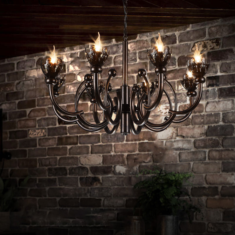 Height Adjustable Pendant Light Candle Industrial Rustic Metallic 8 Lights Chandelier Lamp