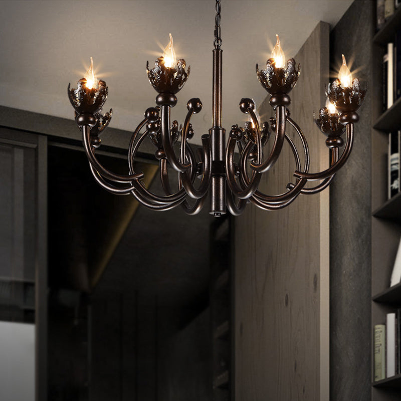 Height Adjustable Pendant Light Candle Industrial Rustic Metallic 8 Lights Chandelier Lamp