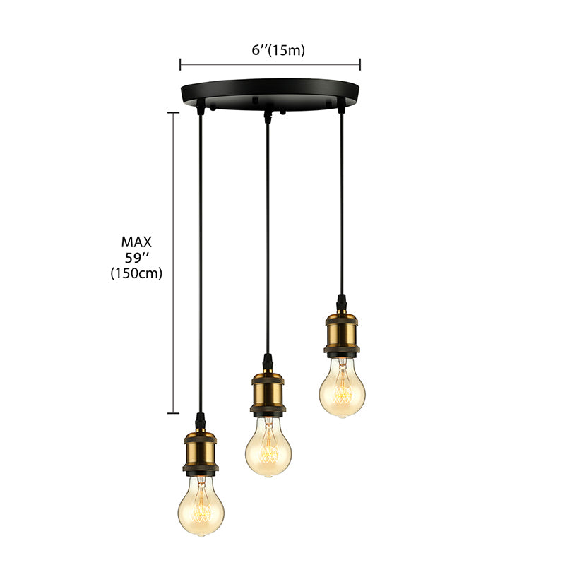 3/5 Lights Expose Bulb Ceiling Pendant Light with Adjustable Cord Vintage Brass Finish Ceiling Fixture, Round/Linear Canopy