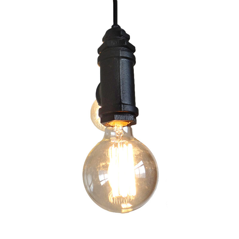 2 Lights Exposed Hanging Chandelier Light Industrial Black Metal Hanging Lamp for Living Room