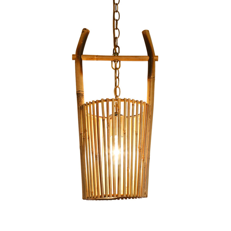 1 Éclairage pendentif pour restauration en tête avec godet Bamboo Shade Lodge Élégant luminaire de plafond beige