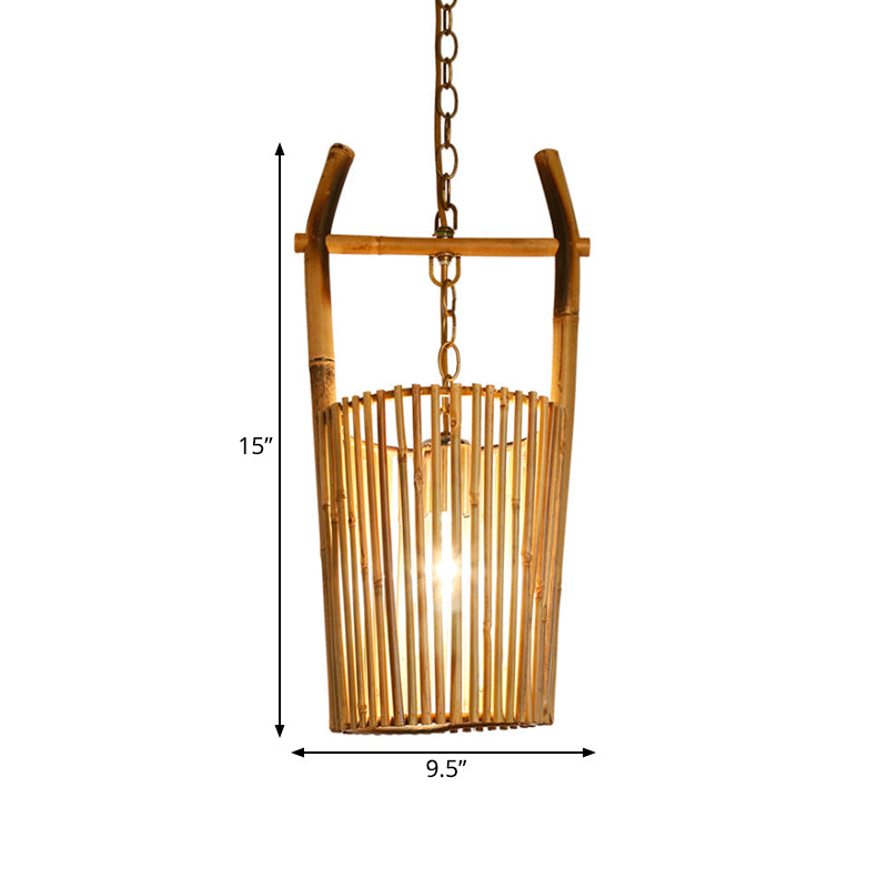 1 Éclairage pendentif pour restauration en tête avec godet Bamboo Shade Lodge Élégant luminaire de plafond beige