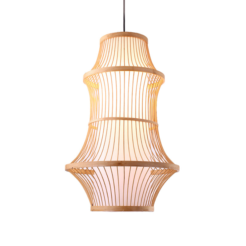 1 Licht restaurant Hangend licht met kooi-achtige bamboeschaduw Modernistische beige hanglamp