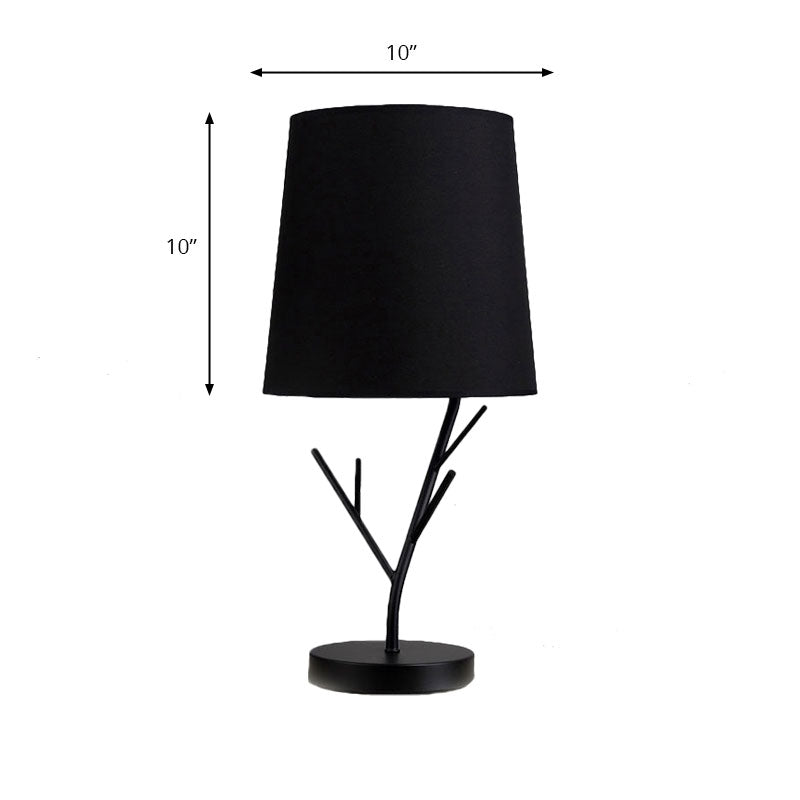 Contemporary Tapered Task Light Fabric 1 Light Reading Book Light in White/Black with Branch Base