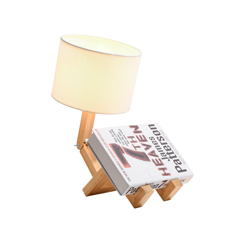 Modernism LED Desk Light with Fabric Shade Beige Drum Small Desk Lamp for Bedroom