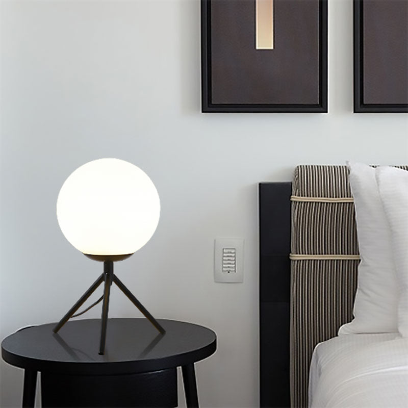 White Glass Globe Table Lamp Modern 1 Light Black/Gold Night Table Lamp with Tripod Base