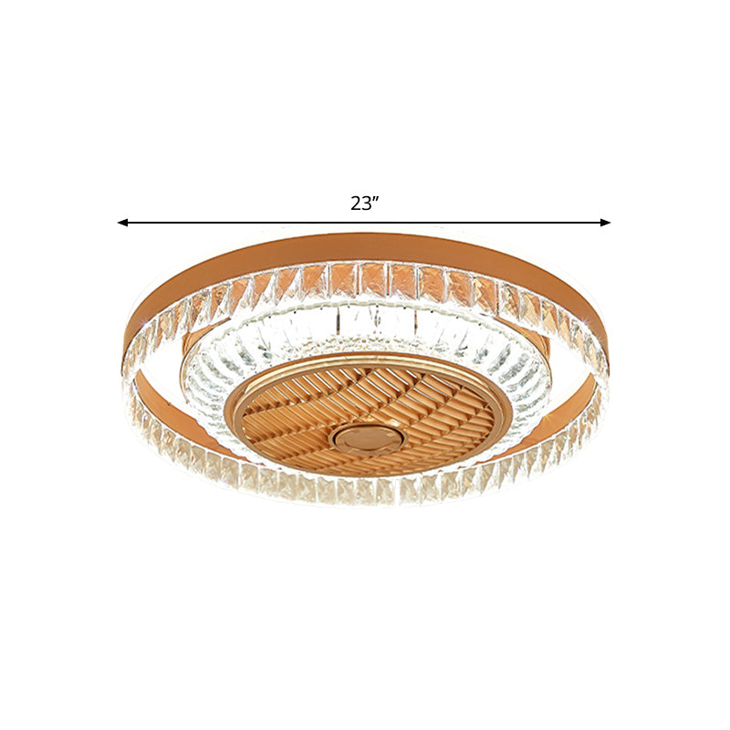 Kristalblokken koper hanger ventilatorlamp ronde led eigentijds semi-flush plafondlicht, 23 "breed