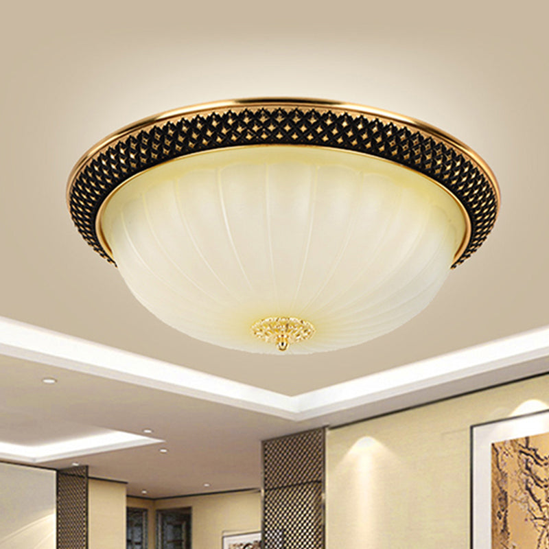 Couloir semi-Orb Flush Mount Vintage Fluted Opal Glass Black and Gold LED Ceiling Lighting, 11 "/15" Largeur