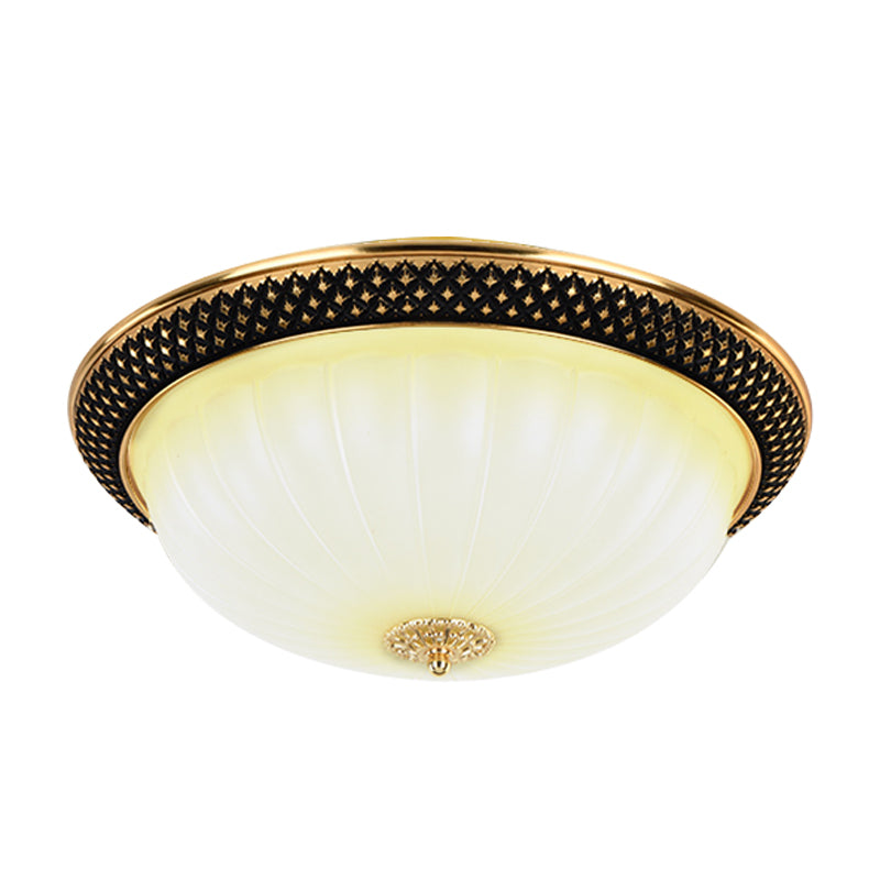 Couloir semi-Orb Flush Mount Vintage Fluted Opal Glass Black and Gold LED Ceiling Lighting, 11 "/15" Largeur