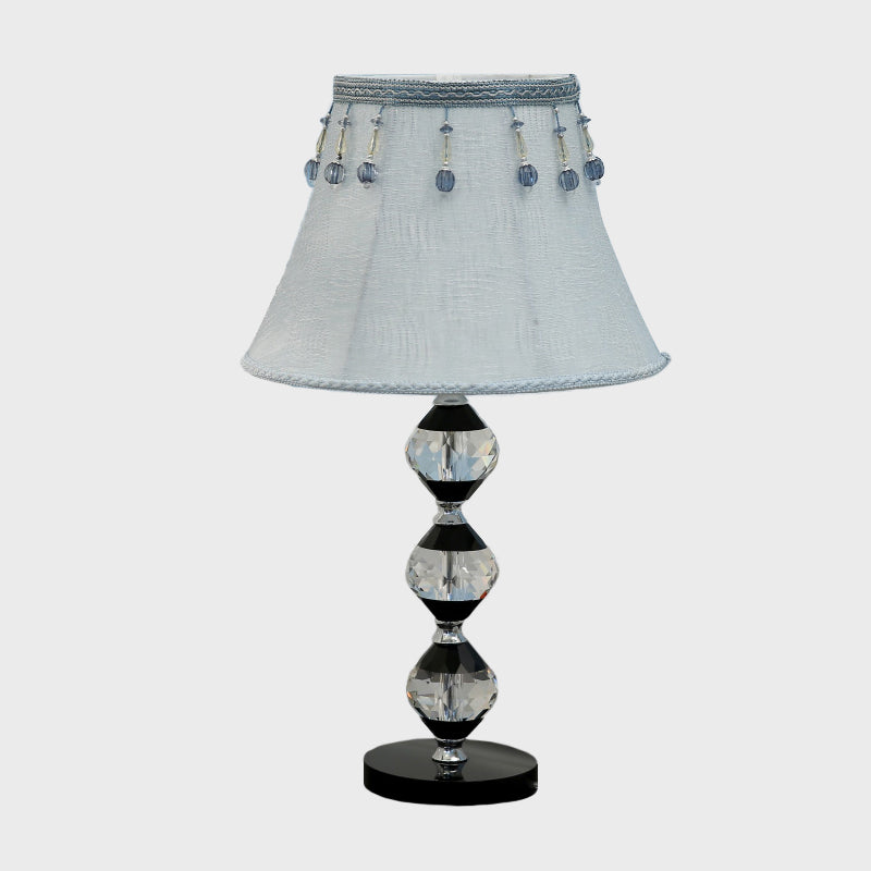 1 Head Beveled Orbs Table Light Modern Clear Crystal Night Stand Lamp with Bell Fabric Shade