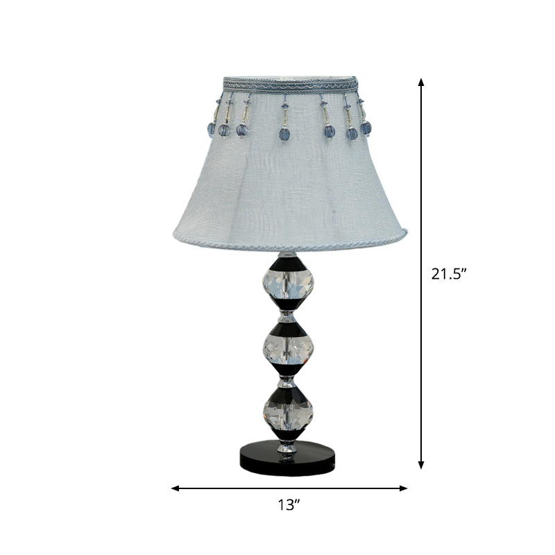 1 Head Beveled Orbs Table Light Modern Clear Crystal Night Stand Lamp with Bell Fabric Shade