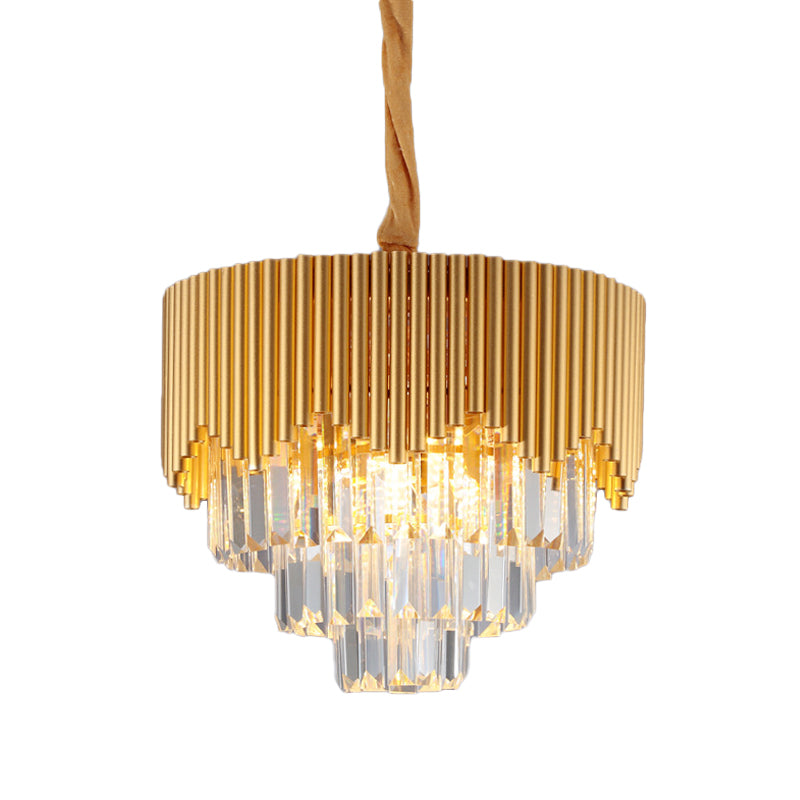 4/6/8 têtes Clean Crystal Prisms Chandelier Modern Gold Finish Taperred Great Room Suspension Pendentif, 16 "/19.5" /23.5 "de large