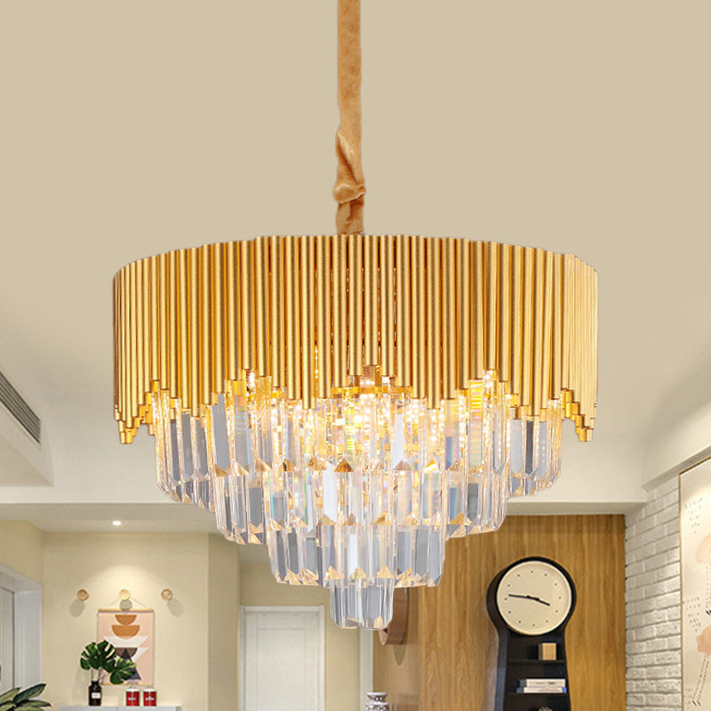 4/6/8 têtes Clean Crystal Prisms Chandelier Modern Gold Finish Taperred Great Room Suspension Pendentif, 16 "/19.5" /23.5 "de large