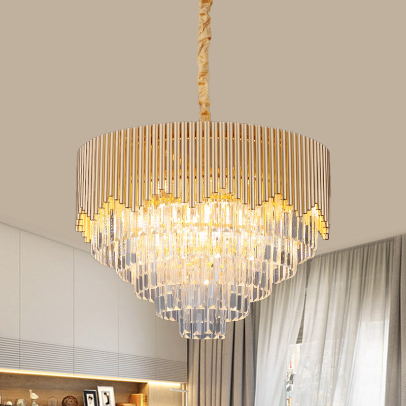 4/6/8 têtes Clean Crystal Prisms Chandelier Modern Gold Finish Taperred Great Room Suspension Pendentif, 16 "/19.5" /23.5 "de large