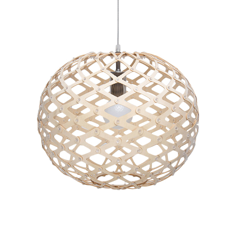 Orb Shade Drop Light Vintage Wood One-Light Living Room Pendant Light Fixture in White