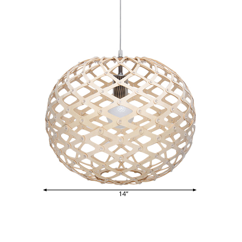 Orb Shade Drop Light Vintage Wood One-Light Living Room Pendant Light Fixture in White