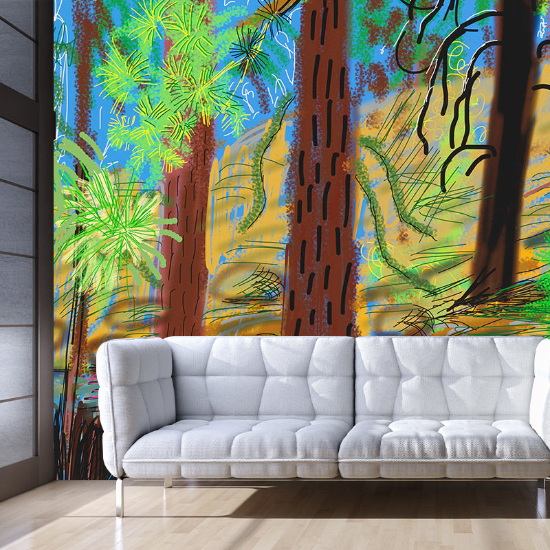 A Forest Path Wall Murals in Yellow-Brown Artistry Wall Decoration for Living Room