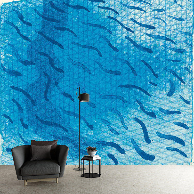 Art Swimming Pool Fish Murals Blue David Hockney Painting Wall Decor for Bedroom