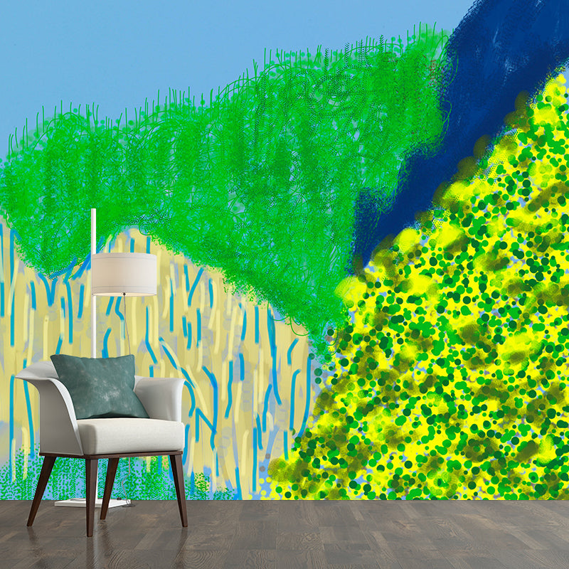 Blue-Green Spring Field Mural Wallpaper Waterproof Modern Art Bedroom Wall Decoration