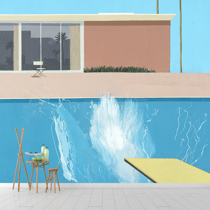 Custom Illustration Artistic Murals with A Bigger Splash Painting in Blue and Brown