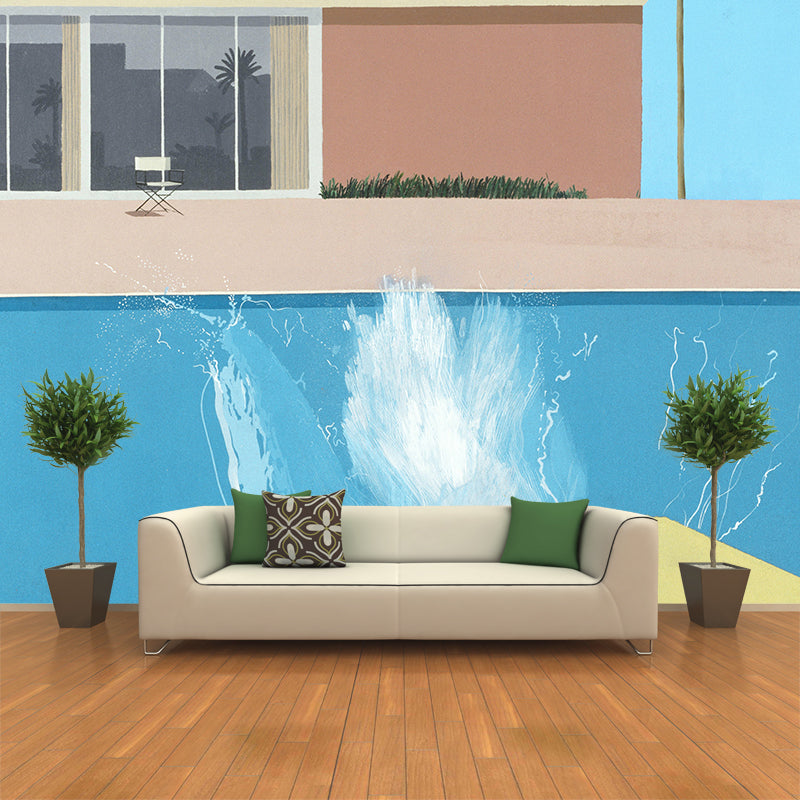 Custom Illustration Artistic Murals with A Bigger Splash Painting in Blue and Brown