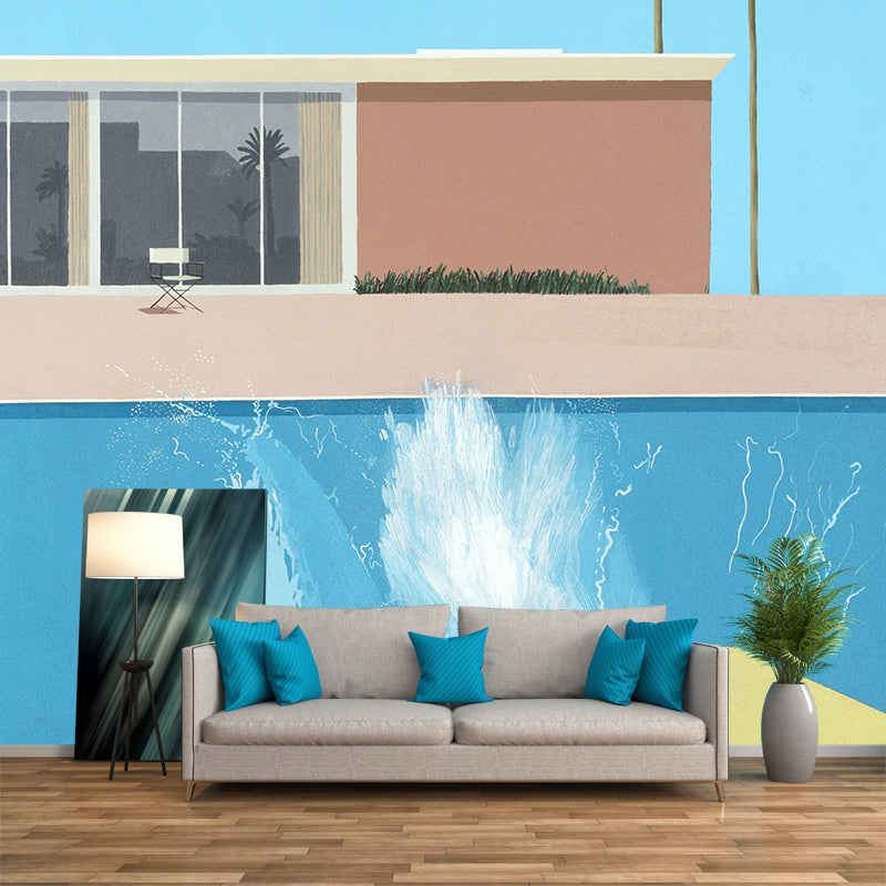 Custom Illustration Artistic Murals with A Bigger Splash Painting in Blue and Brown