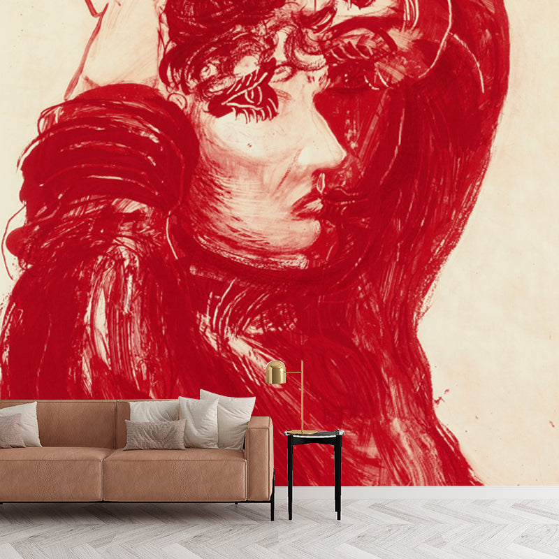 Red Celia Painting Wallpaper Murals Moisture Resistant Wall Art for Living Room, Non-Woven