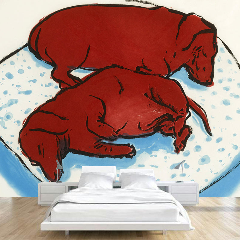 Relaxing Dogs Sleeping Wall Murals for Bedroom Animal Painting Wall Art, Personalized Size