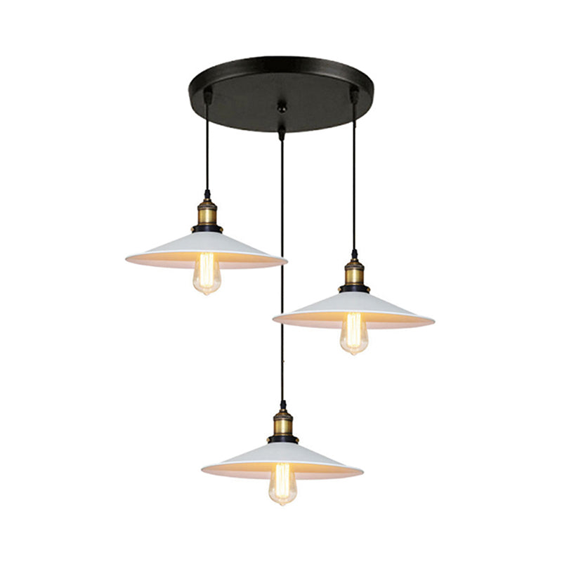 Industrial Saucer Hanging Ceiling Light 3 Lights Metal Pendant Lighting with Linear/Round Canopy in White