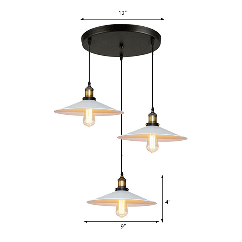 Industriële schotelhangende plafondlicht 3 lichten metalen hanglampverlichting met lineaire/ronde luifel in het wit