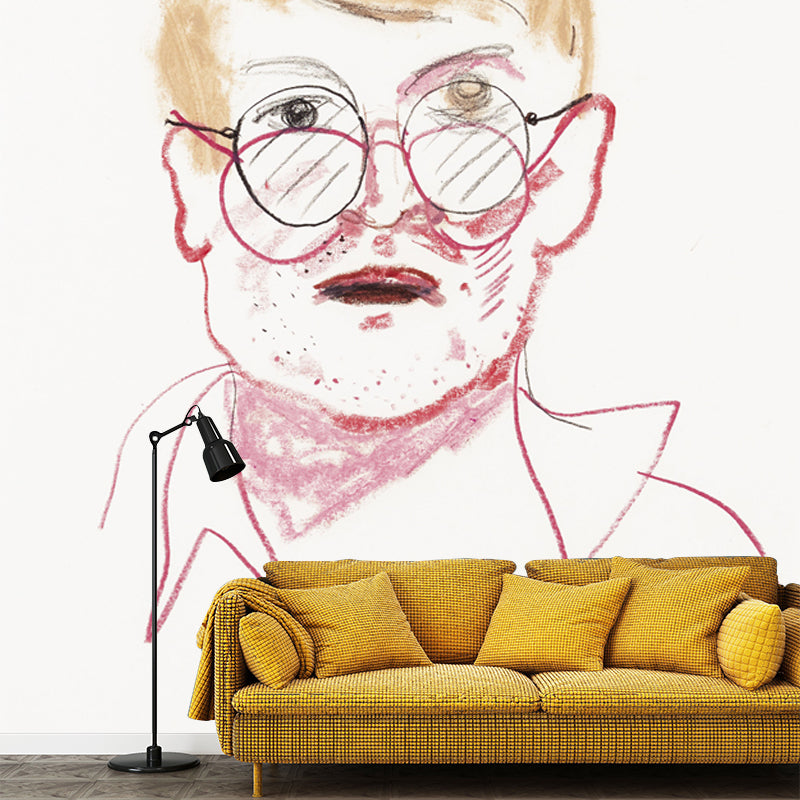 Full Size Man Portrait Murals Yellow-Red Non-Woven Cloth Wall Art, Waterproof, Custom Printed