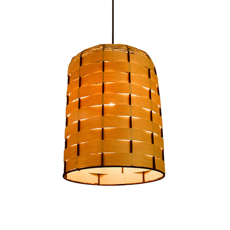 10"/12" Wide Dome Pendant Light Contemporary Wooden 1 Light Restaurant Hanging Lamp in Beige