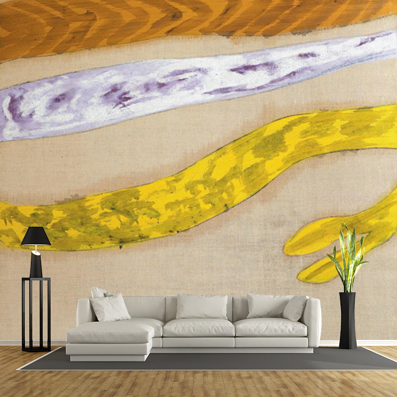 Yellow-Brown Rattan Rope Murals Stain Proof Minimalist Aesthetics Bedroom Wall Art