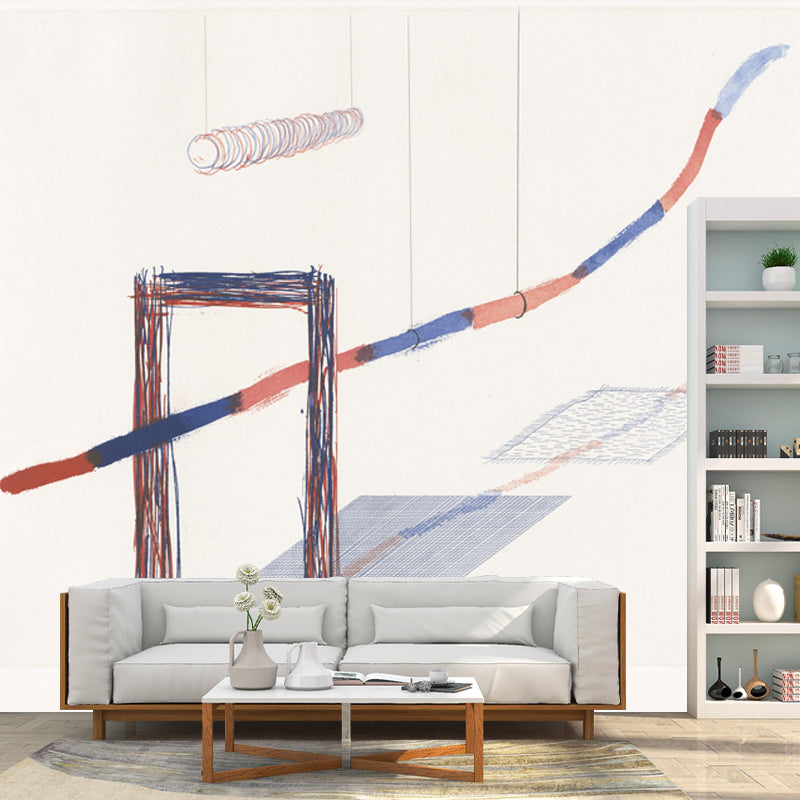 Minimalistic Swing Drawing Mural Decal Orange-Blue Washable Wall Art for Corridor