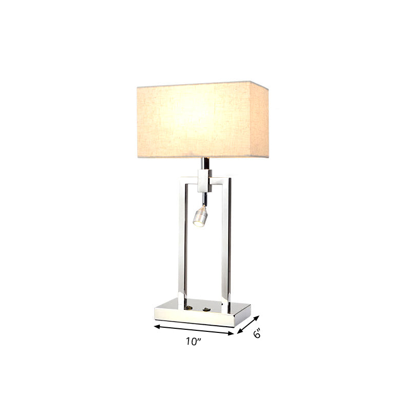 Fabric Rectangle Reading Book Light Contemporary Desk Lamp in Beige with Metal Base