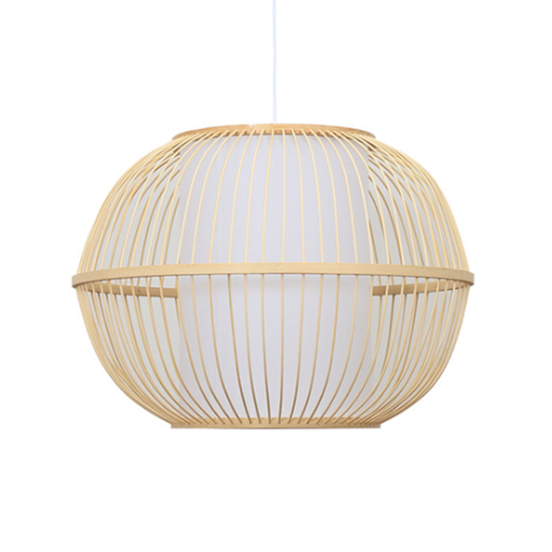 Bamboo Handmade Hanging Lightture Asian Style Asian 12 "/ 14" W 1-Light Beige Suspended Lampe avec bouteille blanche teinte intérieure