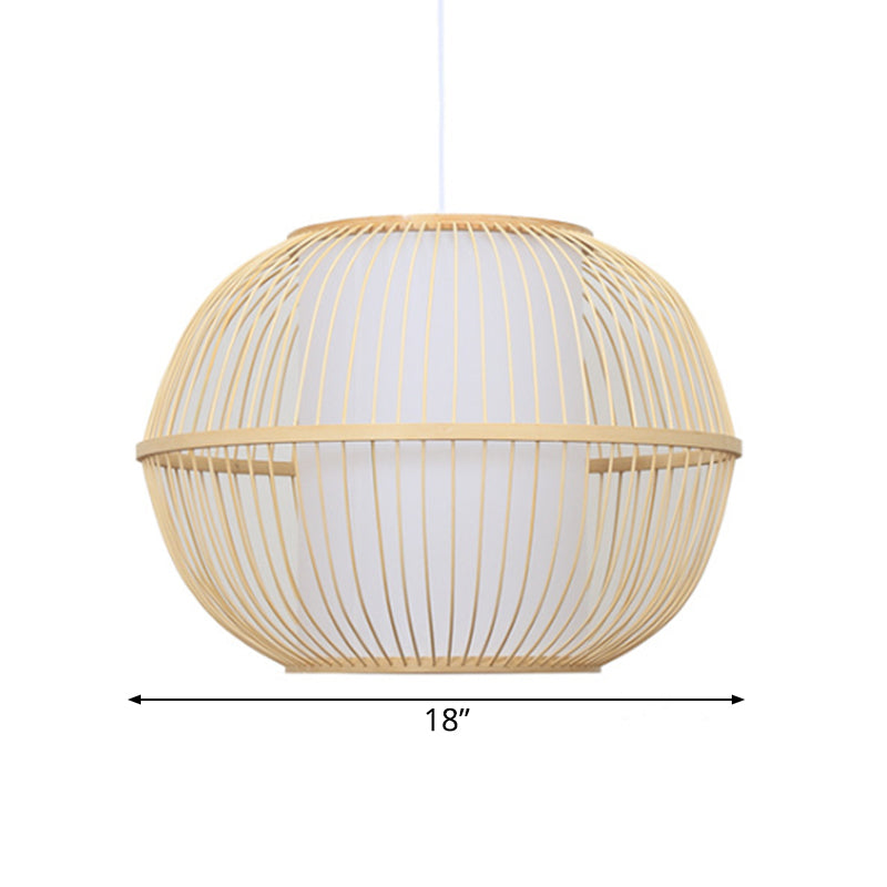 Bamboo Handmade Hanging Lightture Asian Style Asian 12 "/ 14" W 1-Light Beige Suspended Lampe avec bouteille blanche teinte intérieure