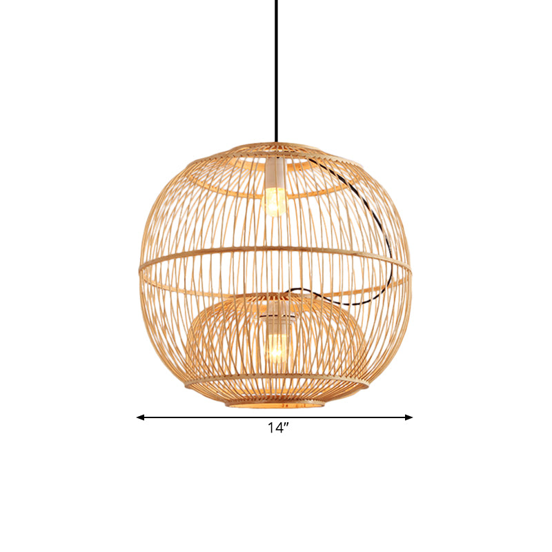 Bamboo Global Shade Uccidmento a sospensione Contemporary Style 2 Lights BEIGE Lampada sospesa per il ristorante, 14 "/16" W