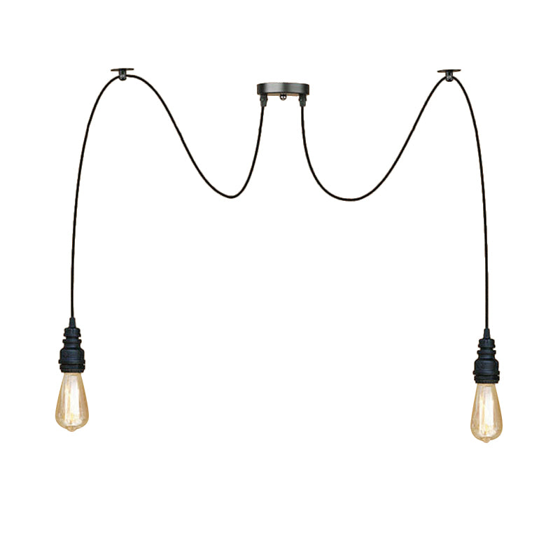 2/3/6 Lichter exponierte Hanglampe mit Swag Design Industrial Style Black Metall Anhänger Licht für Küche