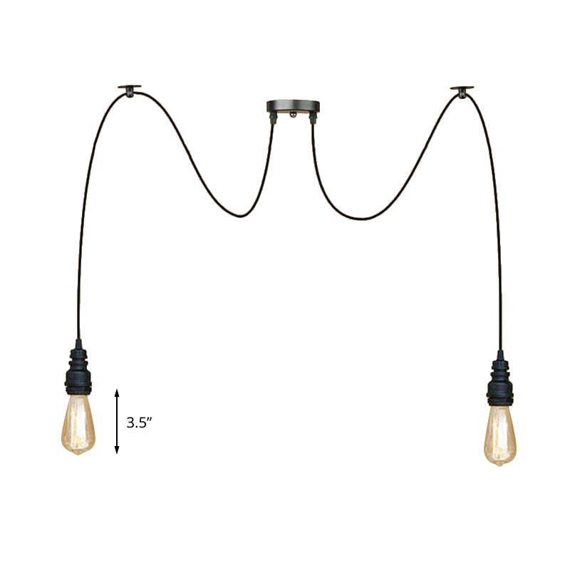 Industrial Style Swag Hanging Lamp 2/3 Heads Metal Pendant Ceiling Light with Exposed Bulb in Black Finish