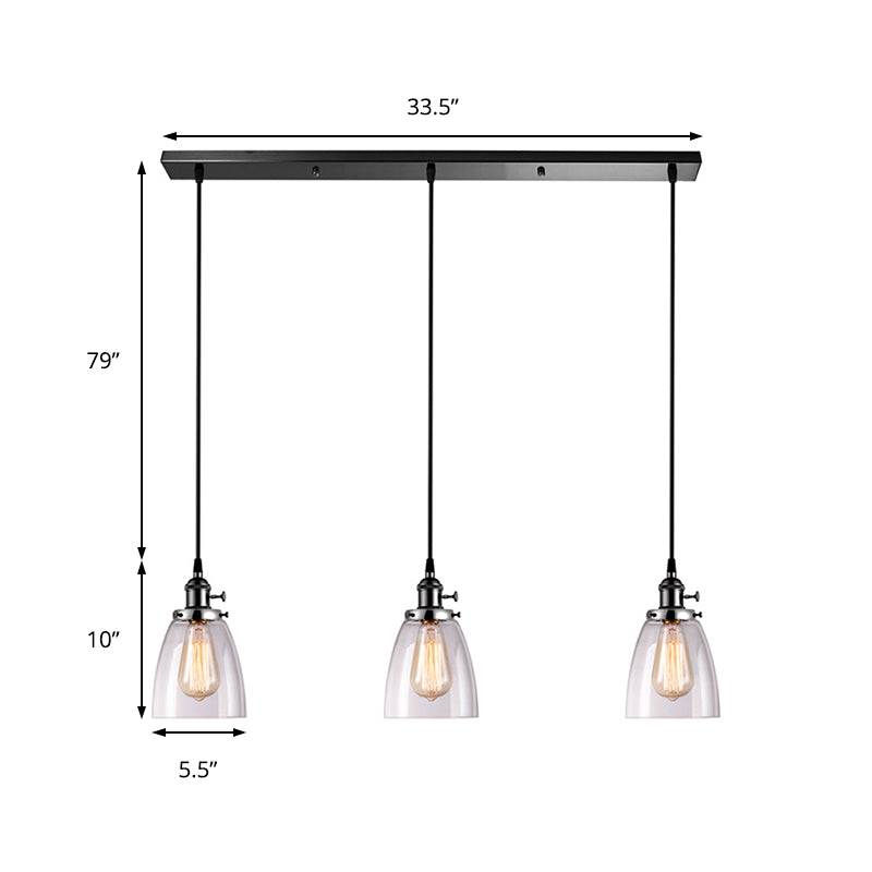 3 lumières Multi Pendant avec une nuance à côte à côte à côte de ferme en verre transparent.