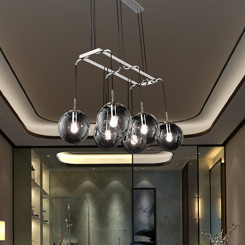 Black Ball Multi Pendant Industrial Clear Cloeg Glass 6-Licht binnenhangende plafondlicht met lineaire luifel