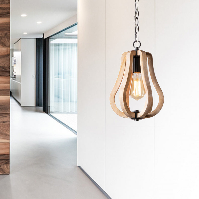 Lampe suspendue à gourde de bois avec chaîne métallique Style 1 Lumière en suspension en noir